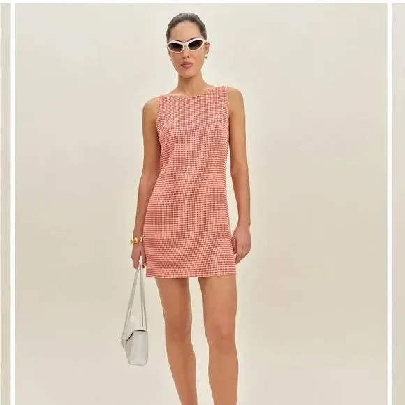 Reformation Rosemond Mini Dress Strawberry Check Cut Out Sz 12 - Picture 1 of 14